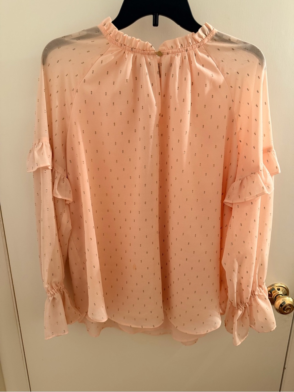 LOFT Pink Dot Ruffle-Neck Long Sleeve Blouse
